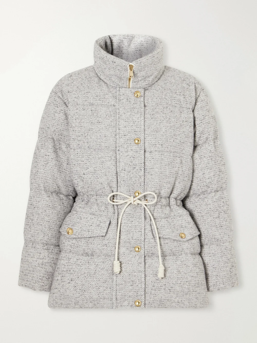 Moncler Diaphanes Wool-blend Quilted Down Jacket in light gray