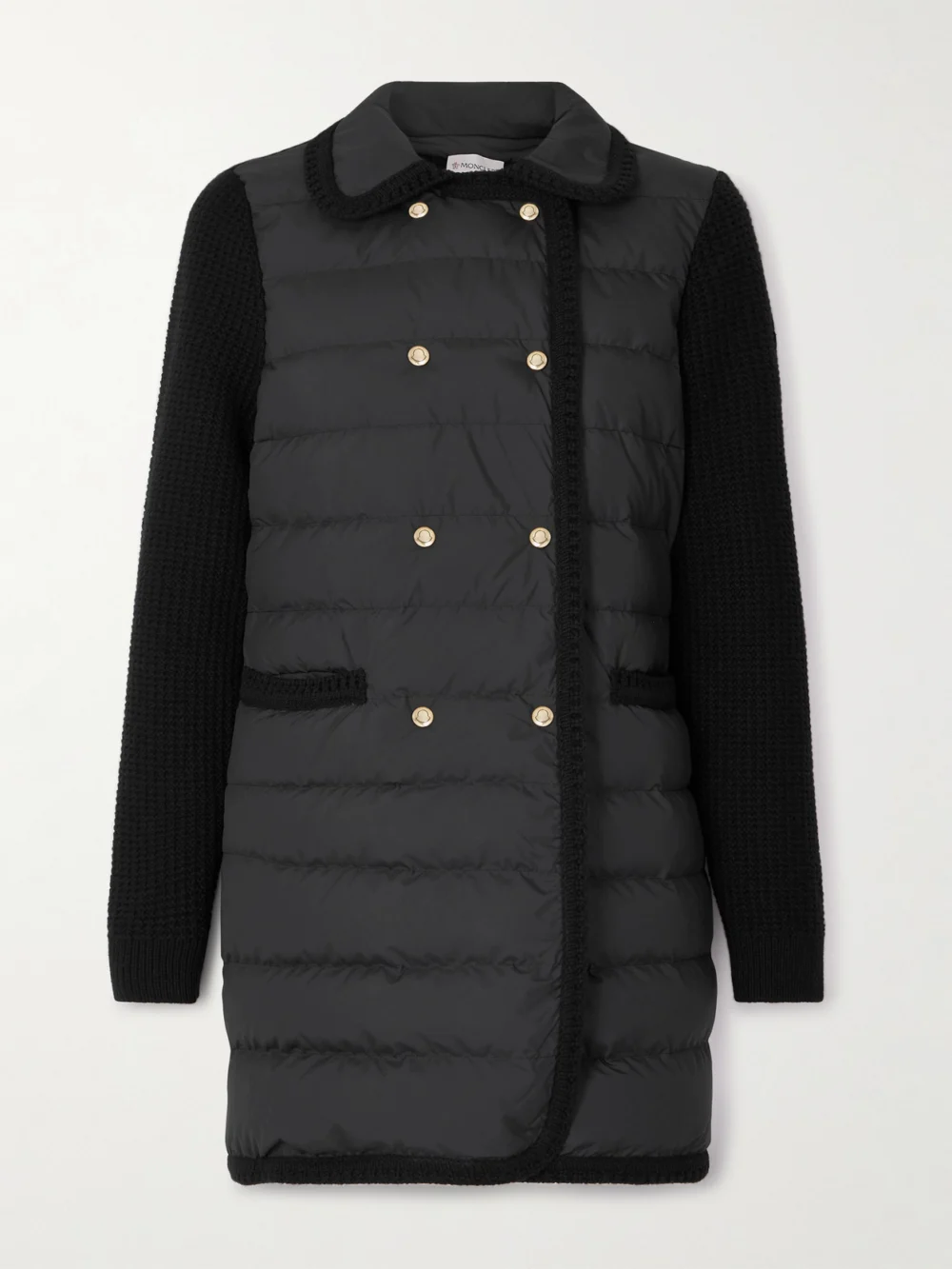 Moncler Double-breasted Wool and Cashmere-blend and Quilted Shell Down Cardigan. in black