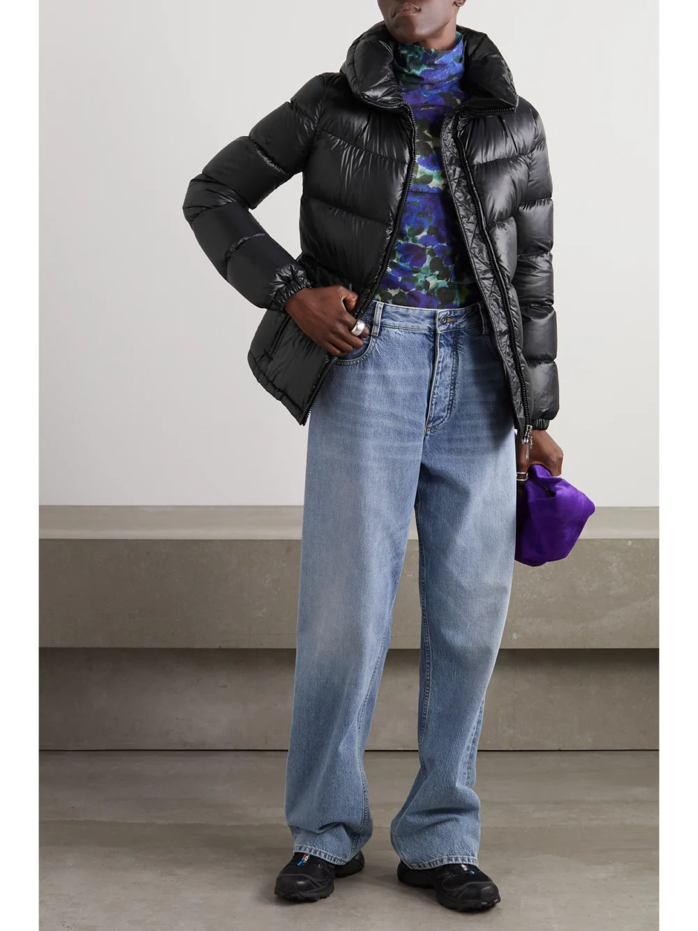 Moncler Douro Hooded Appliquéd Quilted Shell Down Jacket, worn by a model