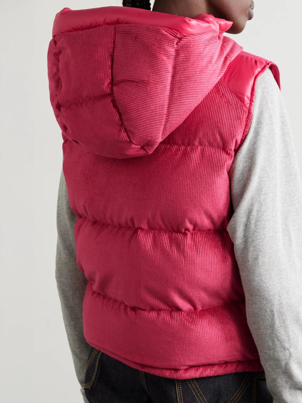 Back view of the Moncler Eau Shell-trimmed Quilted Down Cotton-blend Corduroy Vest