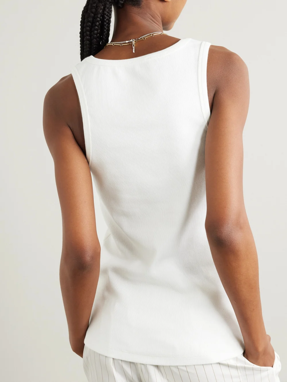 Back view of the Moncler Embroidered Ribbed Stretch-cotton Tank