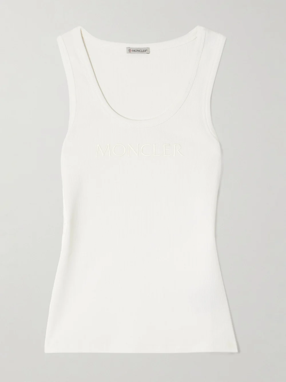 Moncler Embroidered Ribbed Stretch-cotton Tank in white