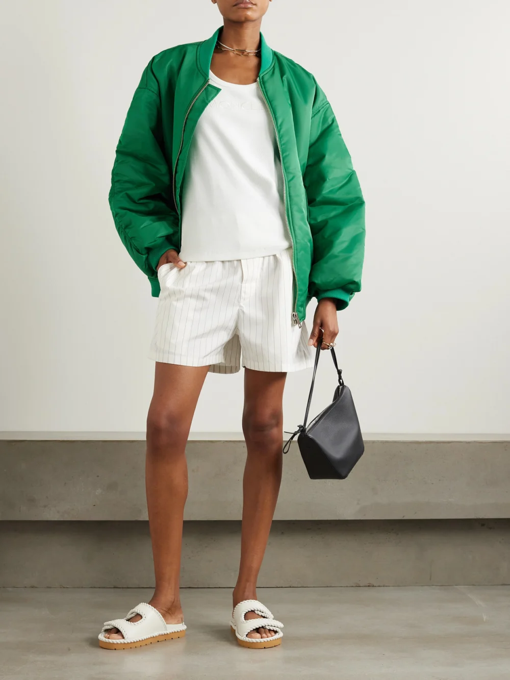 Moncler Embroidered Ribbed Stretch-cotton Tank, worn by a model