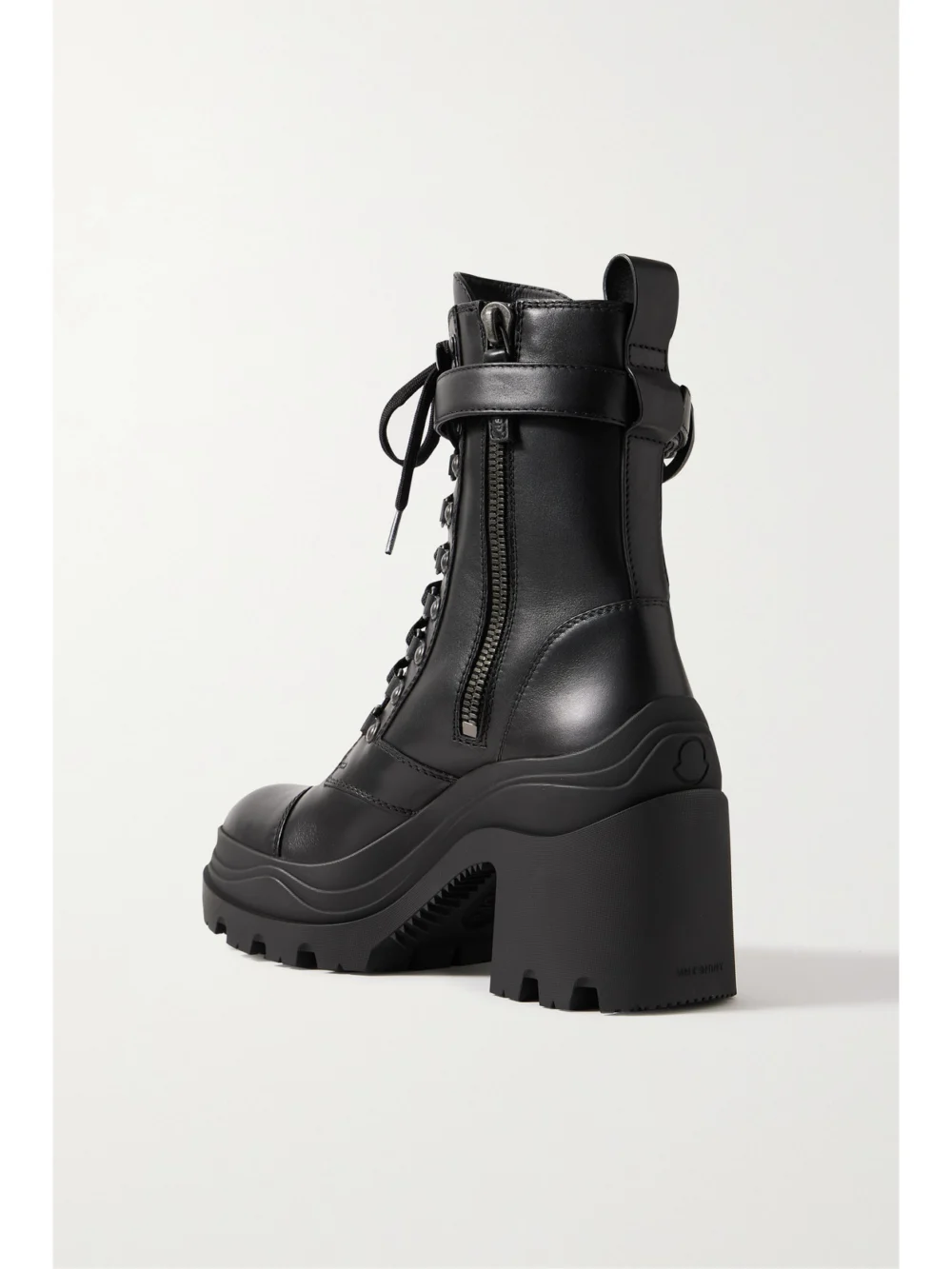 Back view of the Moncler Envile Buckled Leather Combat Boots