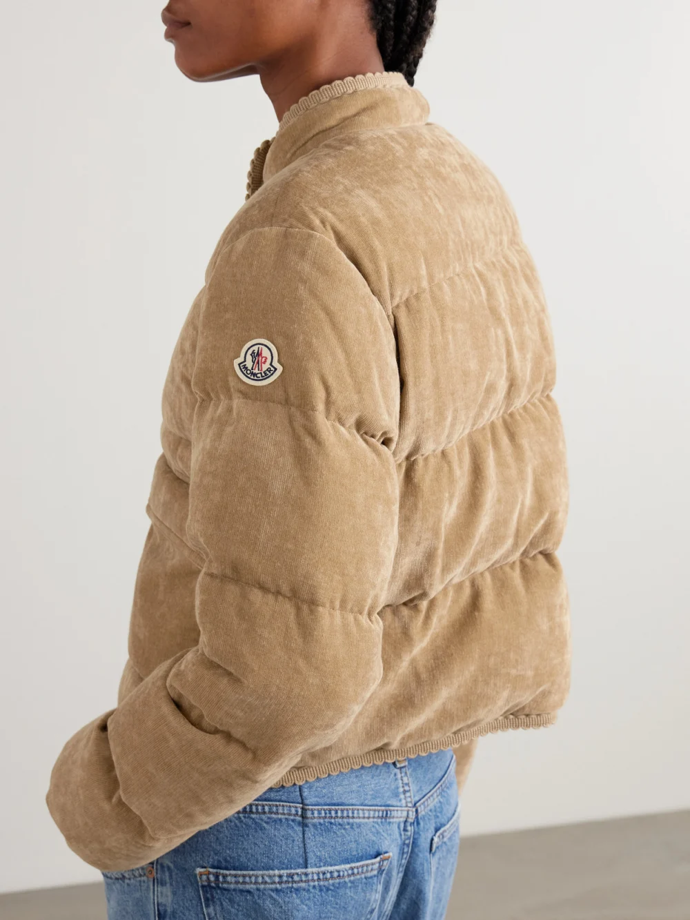 Back view of the Moncler Essarts Ricrac-trimmed Quilted Padded Down Corduroy Jacket