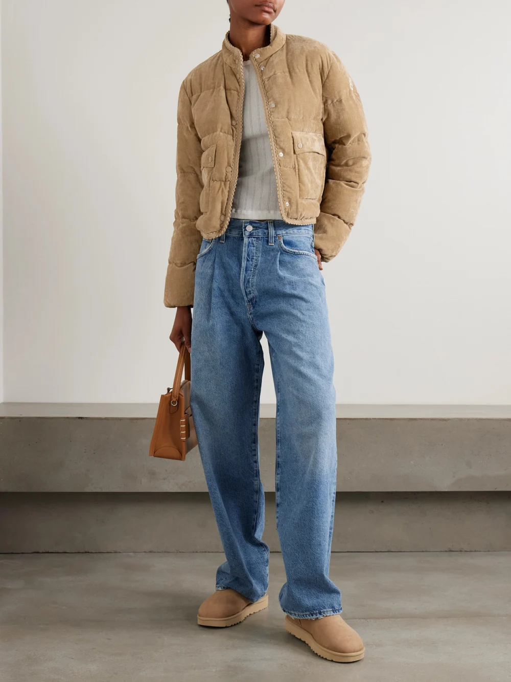 Moncler Essarts Ricrac-trimmed Quilted Padded Down Corduroy Jacket, worn by a model