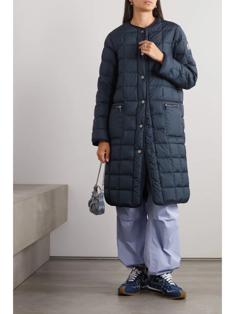 Moncler Faisan Convertible Quilted Shell Down Coat, worn by a model