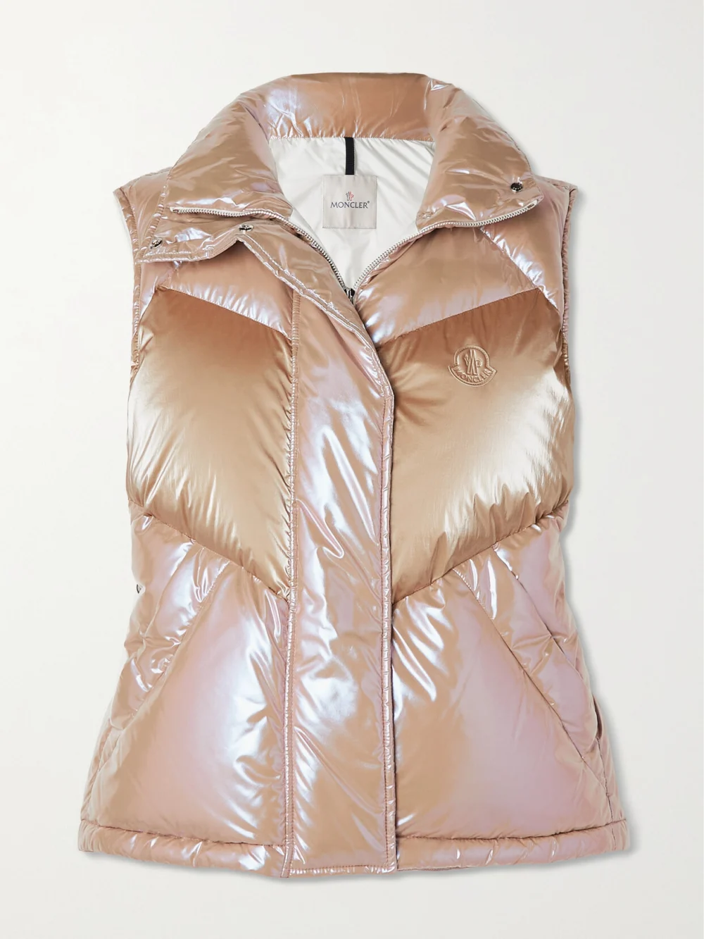 Moncler Faucille Quilted Metallic Shell Down Vest in pink