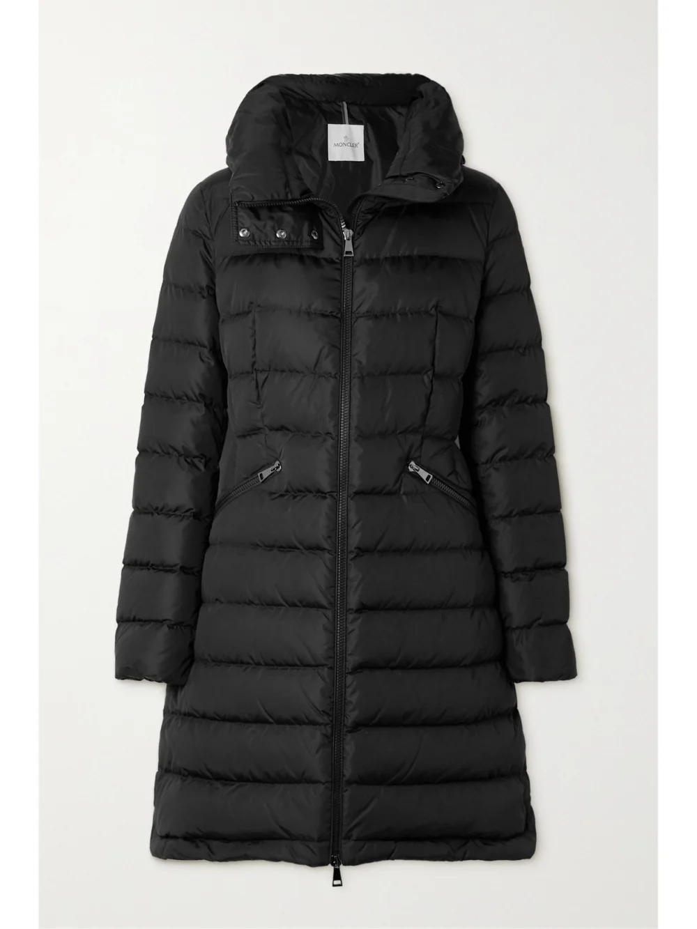 Moncler Flammette Hooded Quilted Shell Coat in black