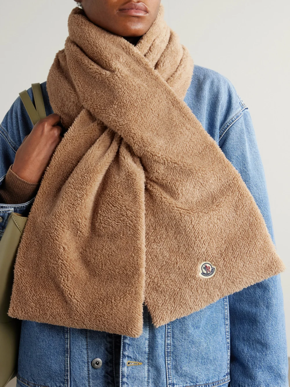 Moncler Fleece Down Scarf, styled view