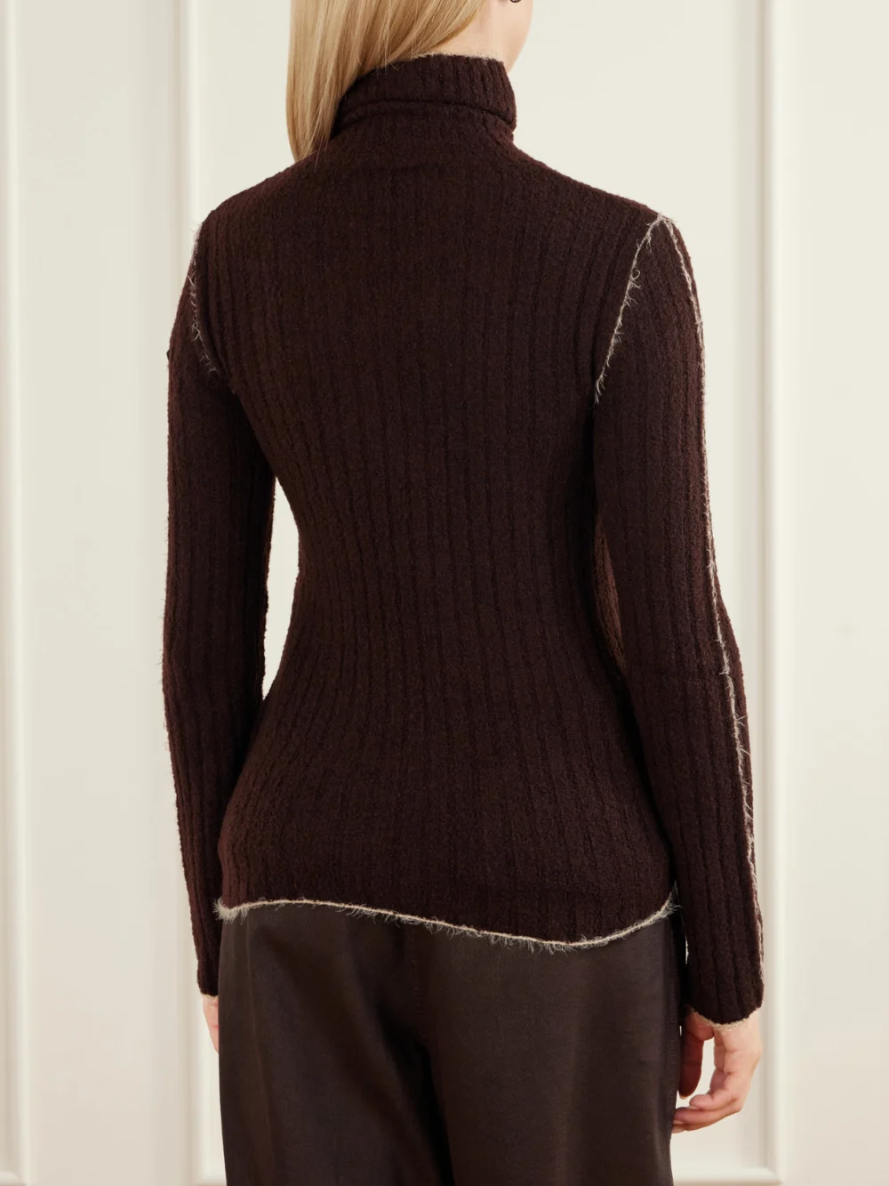 Back view of the Moncler Frayed Ribbed Wool-blend Turtleneck Sweater