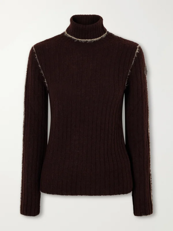 Moncler Frayed Ribbed Wool-blend Turtleneck Sweater