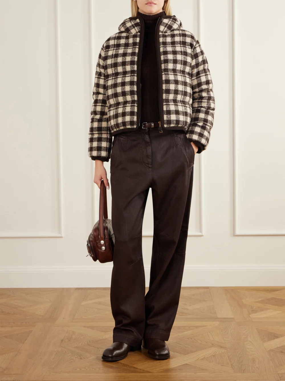 Moncler Frayed Ribbed Wool-blend Turtleneck Sweater, worn by a model