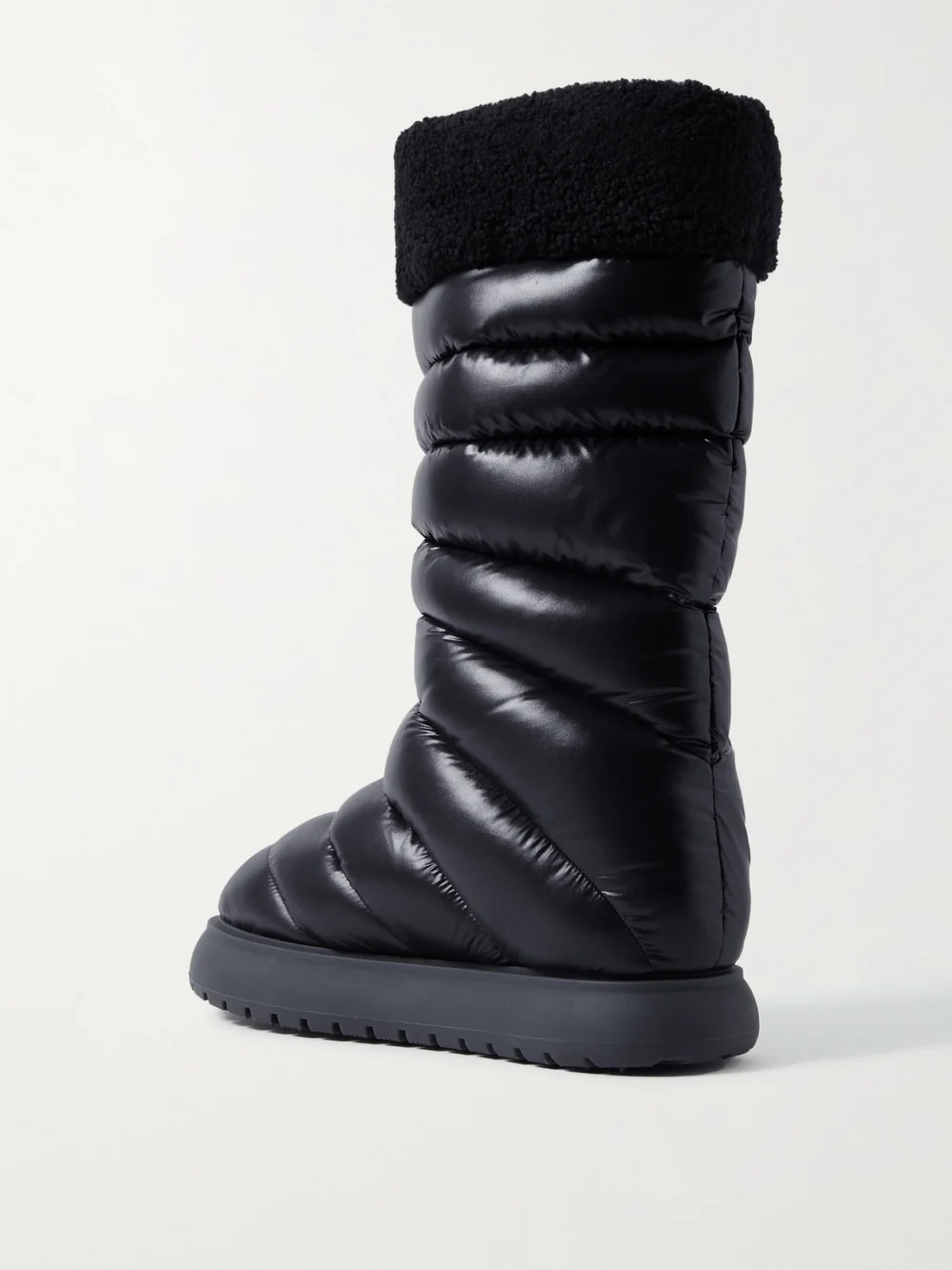 Back view of the Moncler Gaia Fleece-trimmed Quilted Shell Boots