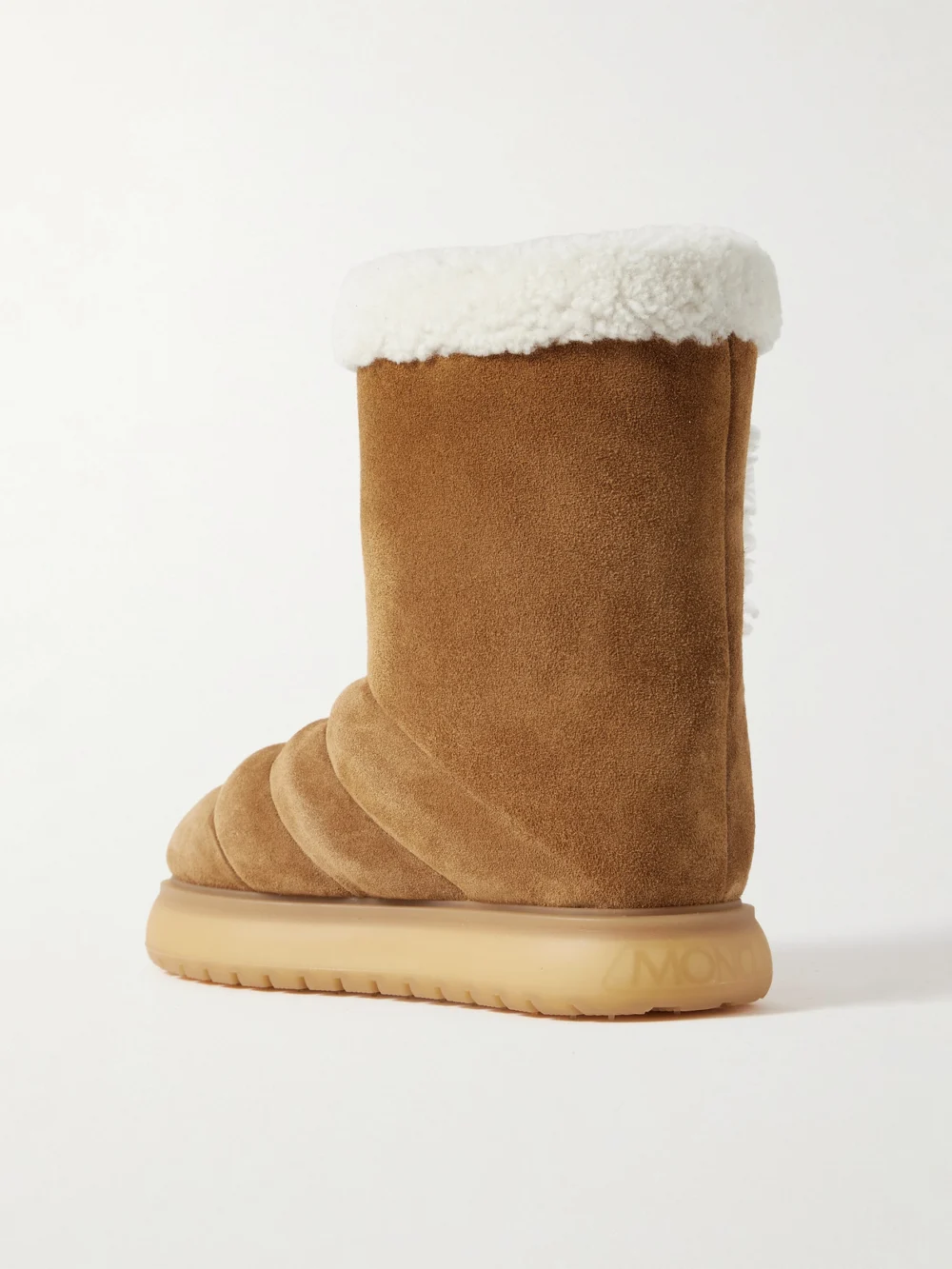 Back view of the Moncler Gaia Shearling-trimmed Quilted Suede Boots