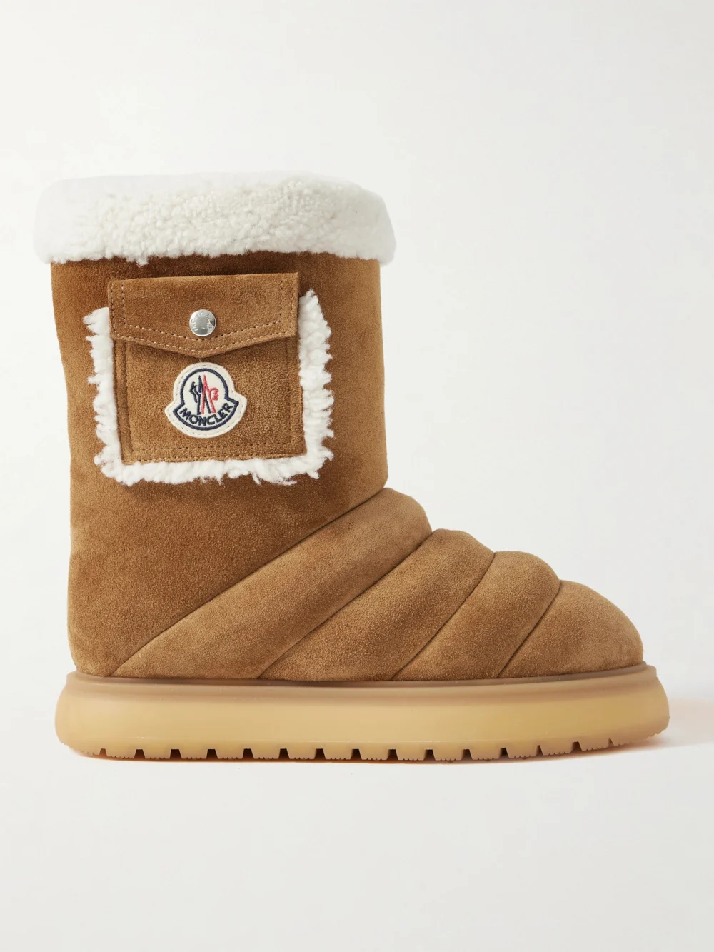 Moncler Gaia Shearling-trimmed Quilted Suede Boots in brown