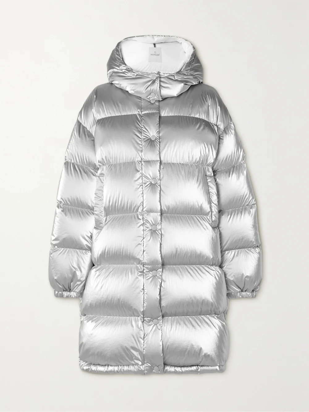 Moncler Gaou Hooded Quilted Metallic Shell Down Jacket in silver