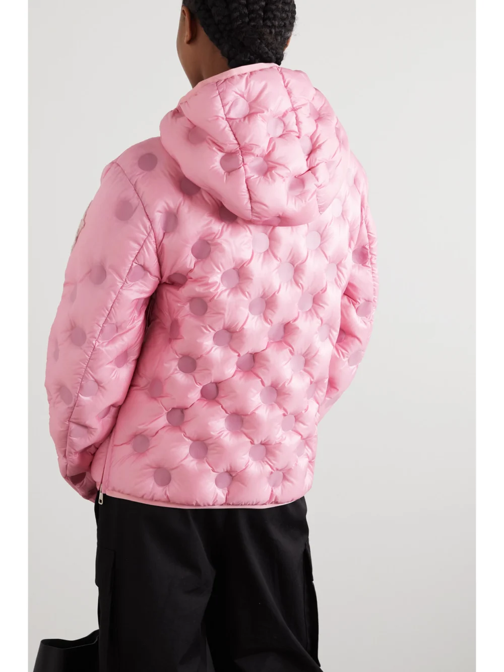 Back view of the Moncler Genius + 1 Jw Anderson Abbotts Hooded Quilted Shell Down Jacket