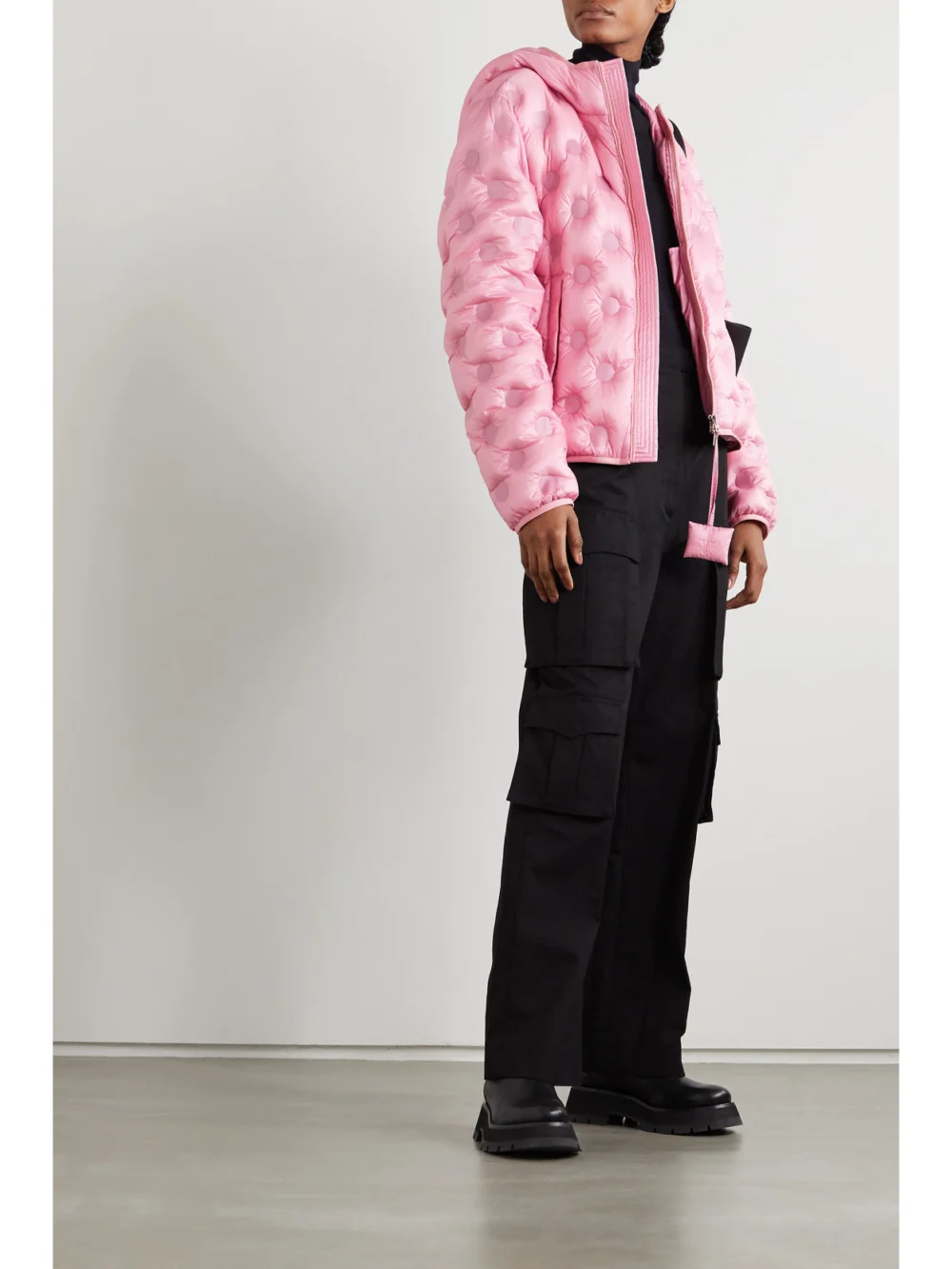Moncler Genius + 1 Jw Anderson Abbotts Hooded Quilted Shell Down Jacket, worn by a model