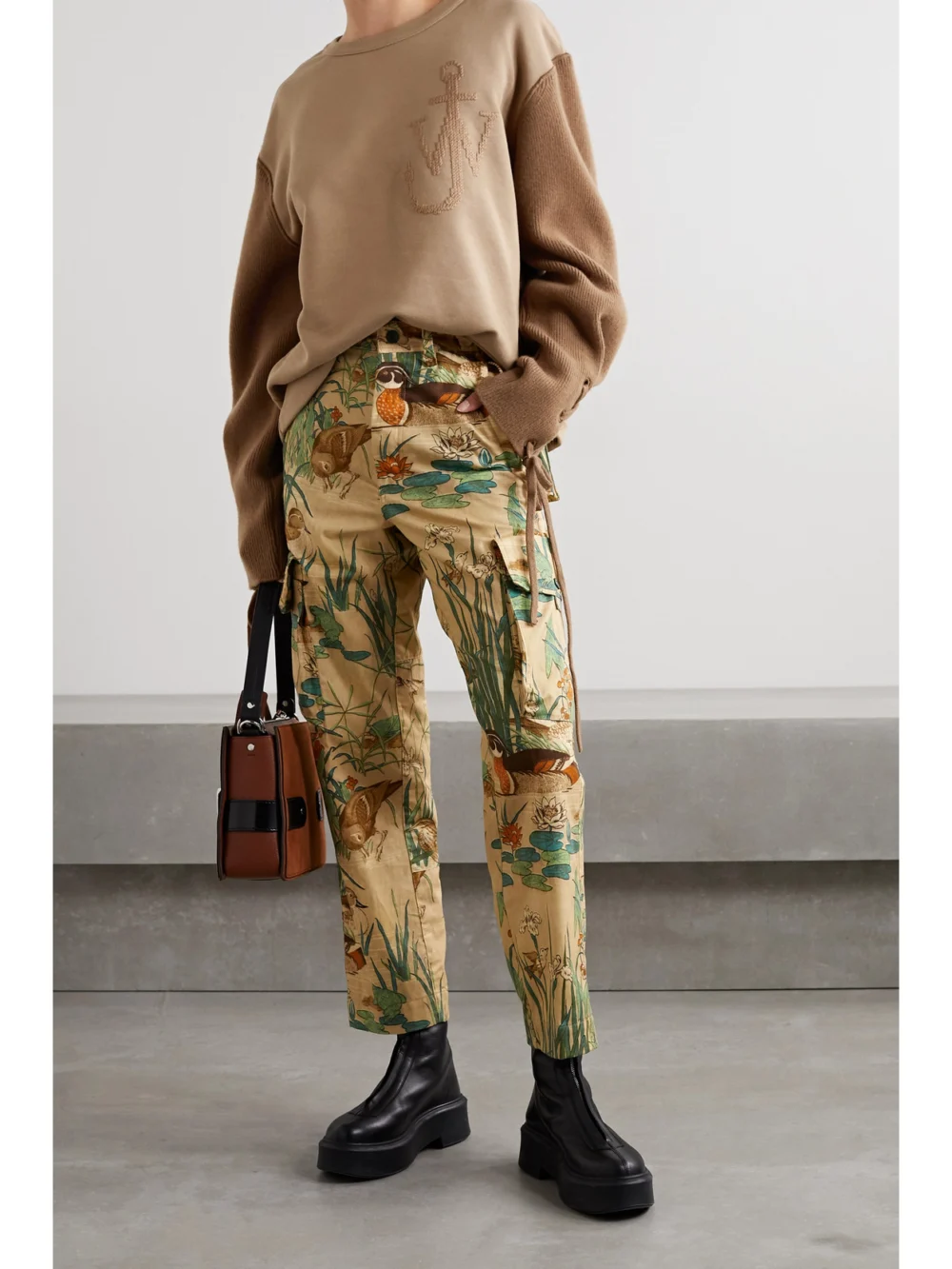 Moncler Genius + 1 Jw Anderson Two-tone Embroidered Cotton-jersey and Wool Top, worn by a model