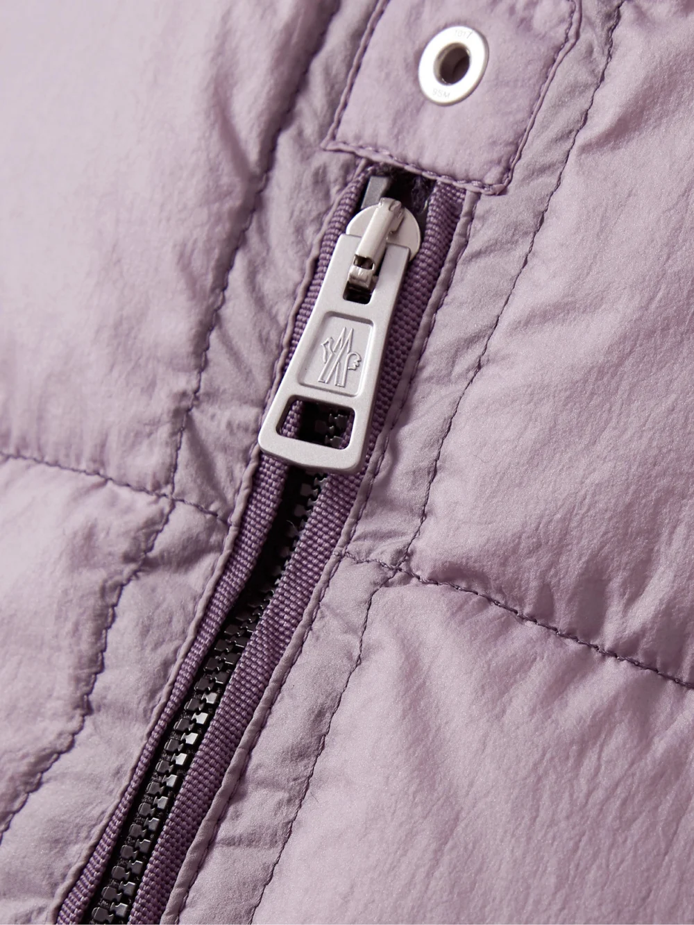 Close-up detail of the Moncler Genius + 1017 Alyx 9sm Mahondin Quilted Shell Down Jacket