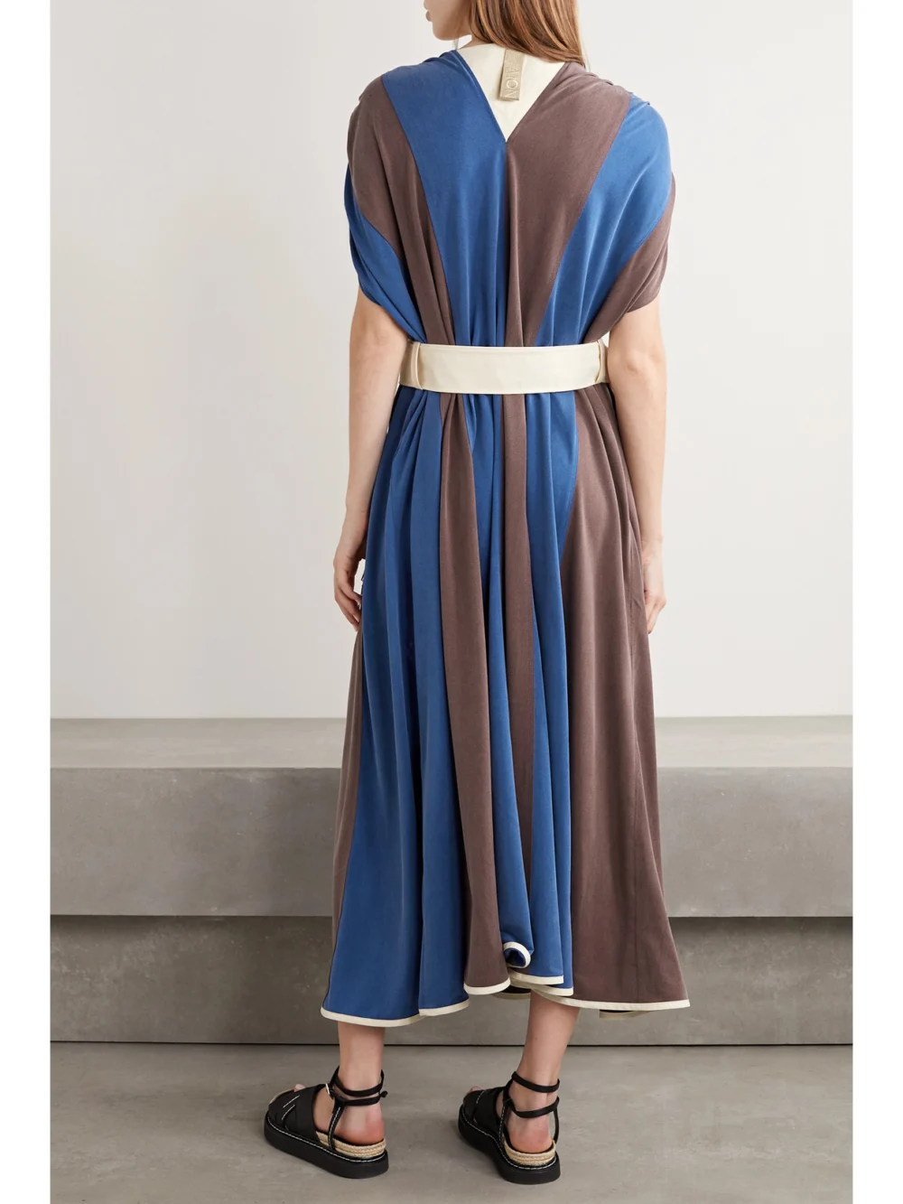 Back view of the Moncler Genius + 2 Moncler 1952 Abito Paneled Shell and Washed Cupro-blend Midi Dress
