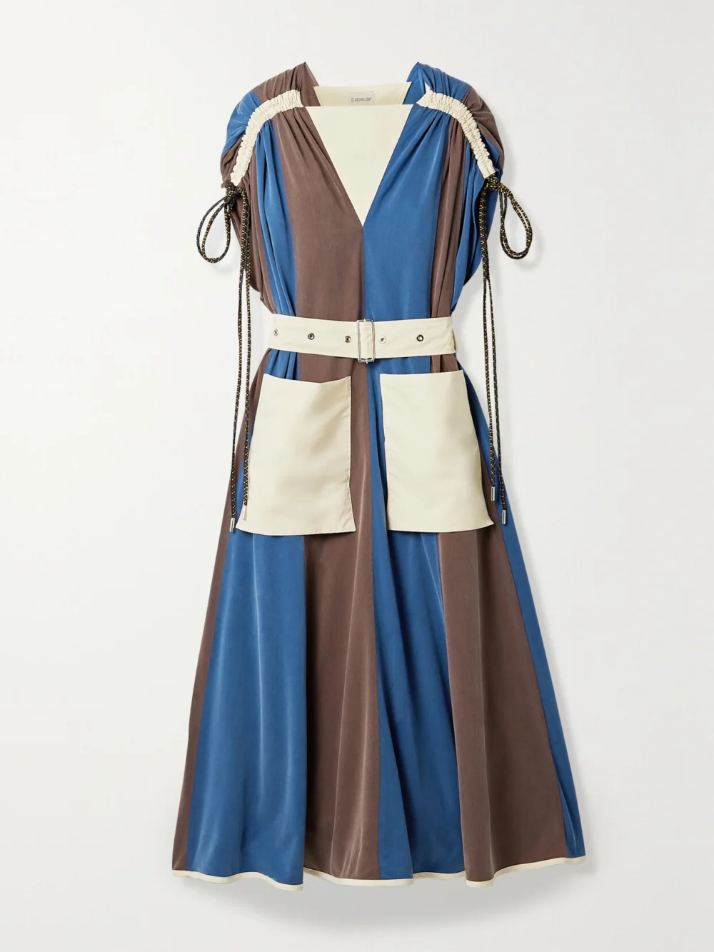 Moncler Genius + 2 Moncler 1952 Abito Paneled Shell and Washed Cupro-blend Midi Dress in navy