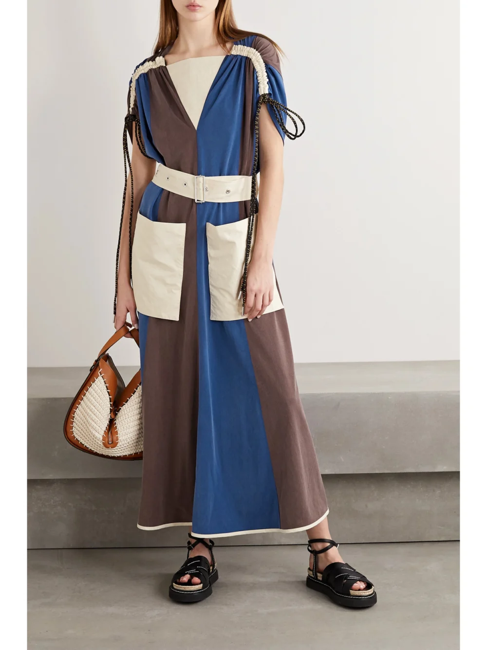 Moncler Genius + 2 Moncler 1952 Abito Paneled Shell and Washed Cupro-blend Midi Dress, worn by a model