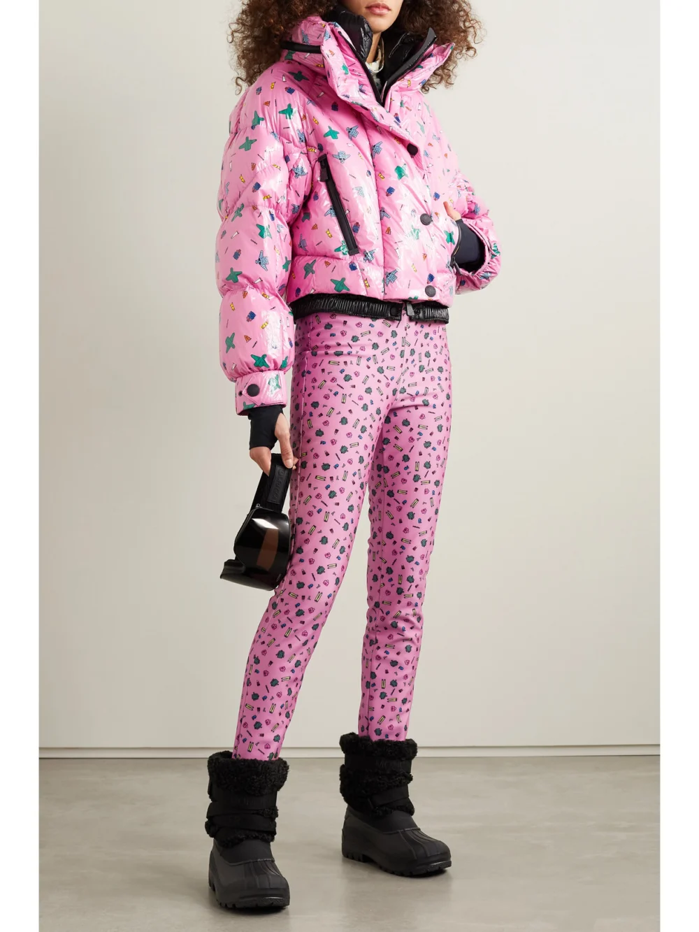 Moncler Genius + 3 Moncler Grenoble Cropped Printed Quilted Down Ski Jacket, worn by a model