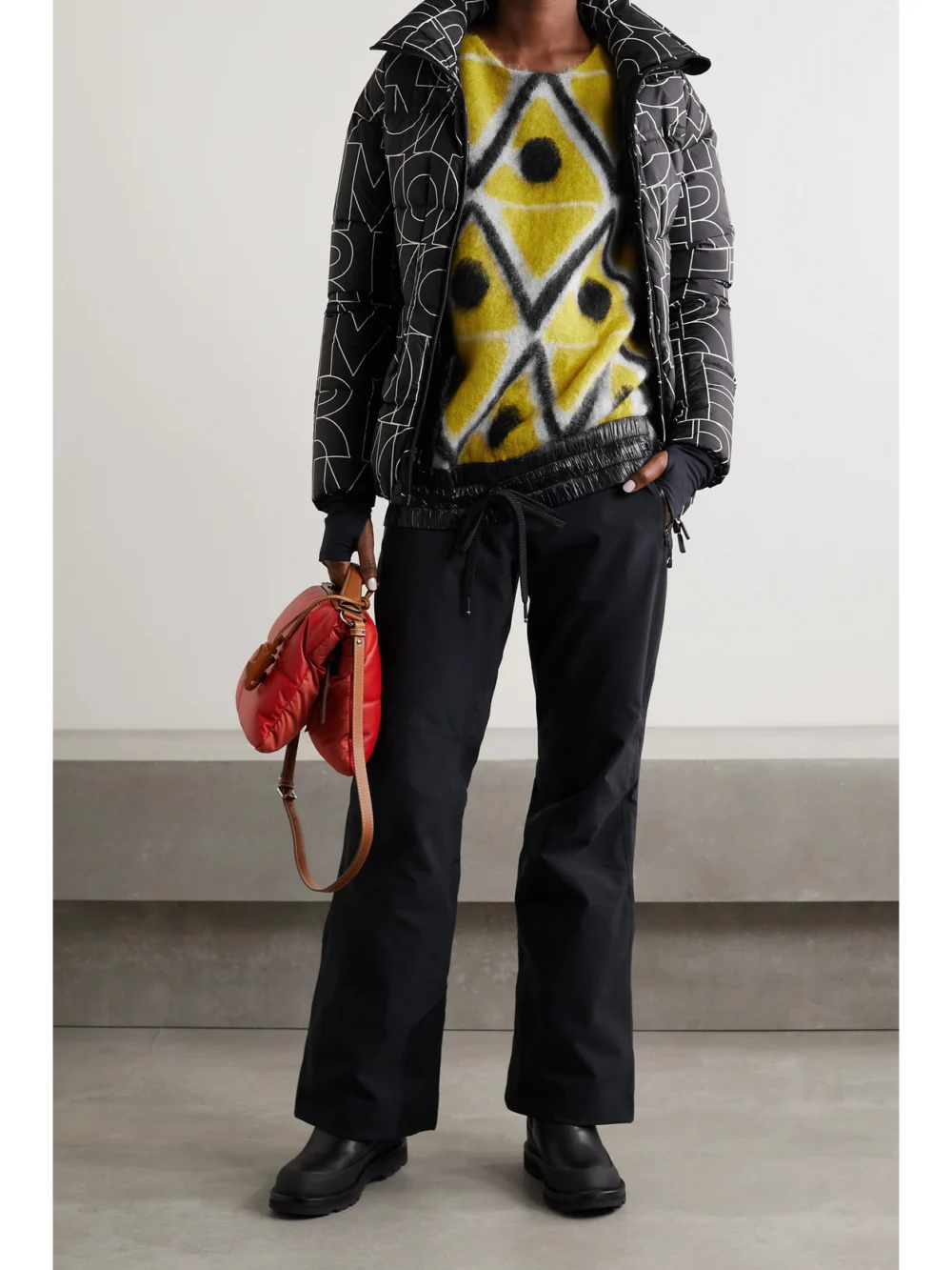 Moncler Genius + 3 Moncler Grenoble Oversized Shell-trimmed Jacquard-knit Mohair-blend Sweater, worn by a model