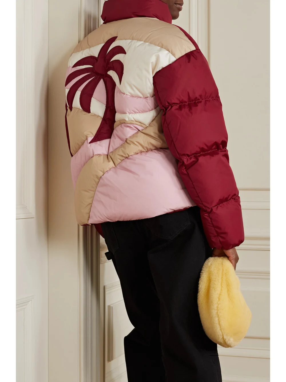 Back view of the Moncler Genius + 8 Palm Angels Color-block Quilted Shell Down Jacket