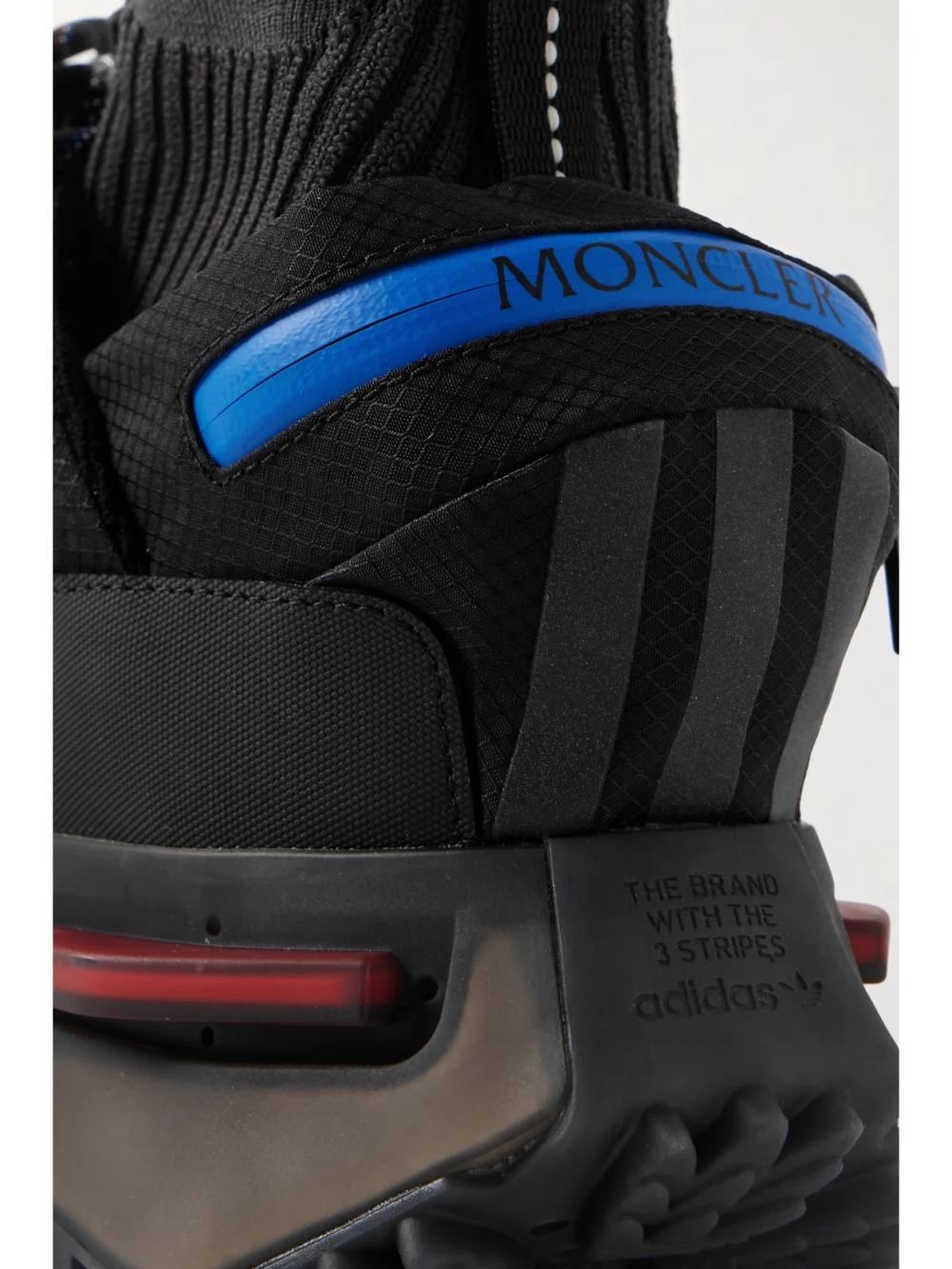 Close-up detail of the Moncler Genius + Adidas Originals Rubber-trimmed Padded Ripstop Sneakers