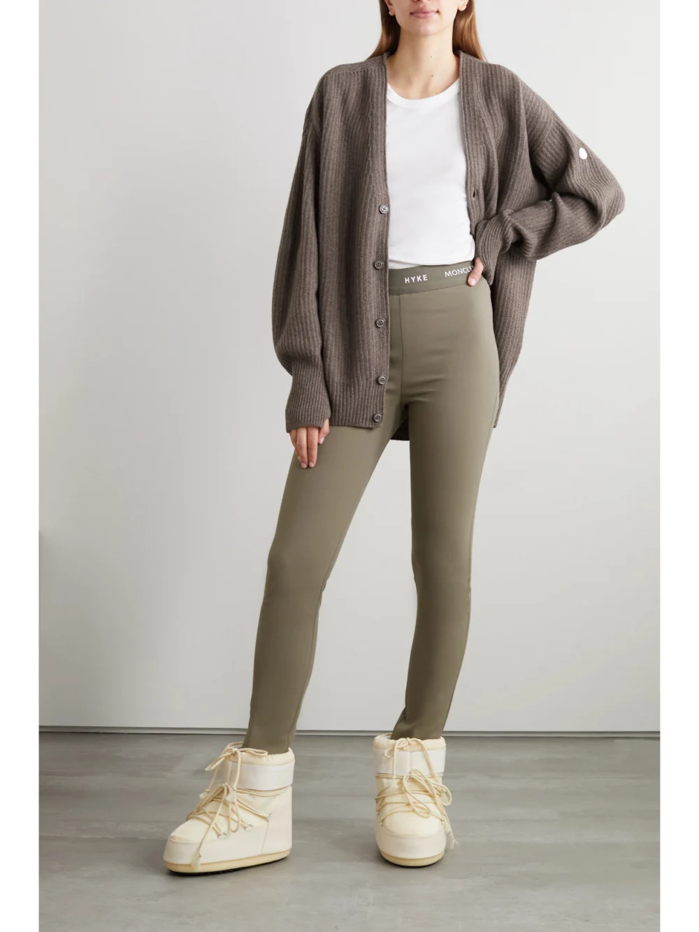 Moncler Genius + Hyke Tech-jersey Leggings, worn by a model