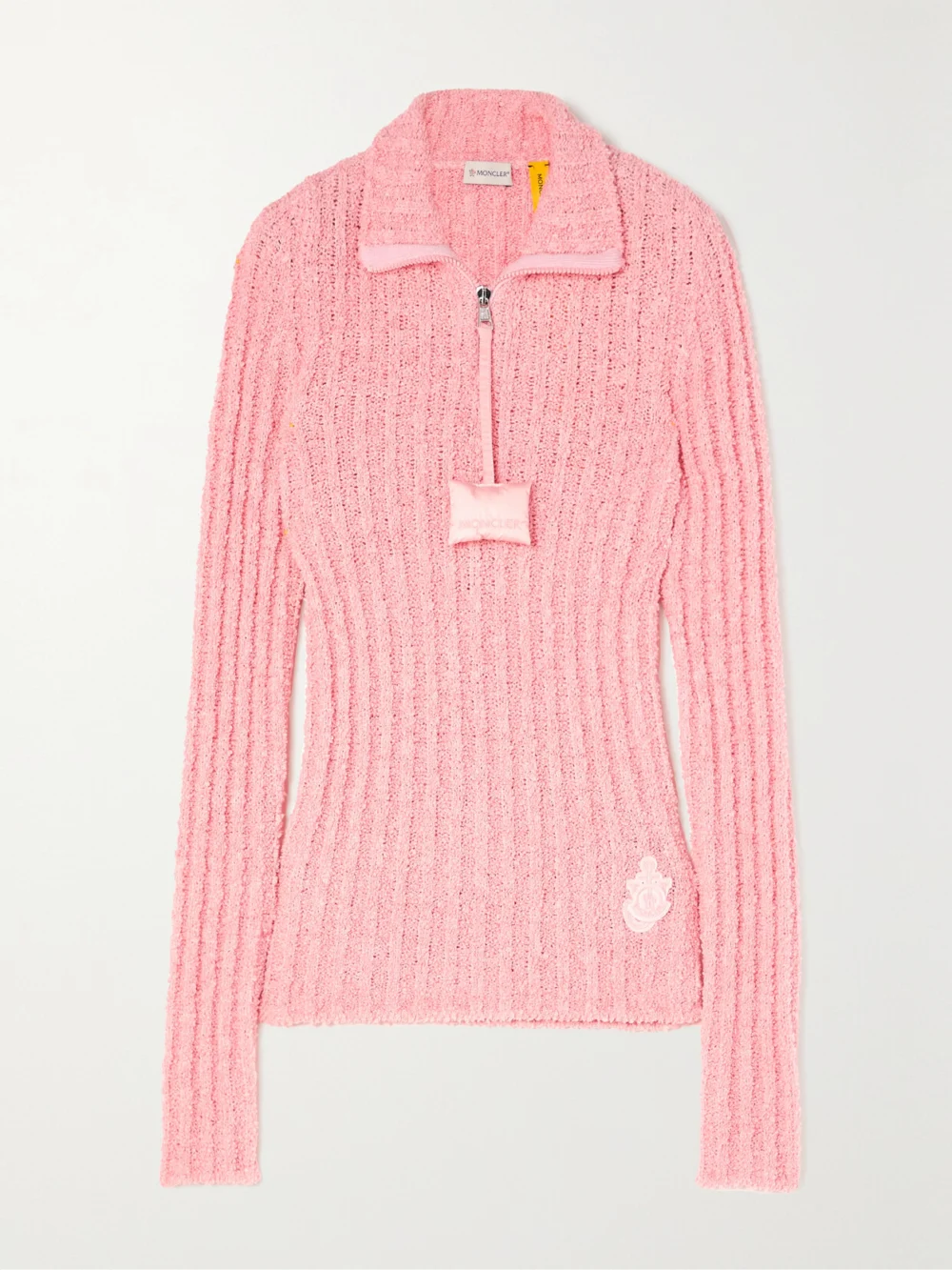 Moncler Genius + Jw Anderson Appliquéd Ribbed Cotton-blend Bouclé Sweater in red
