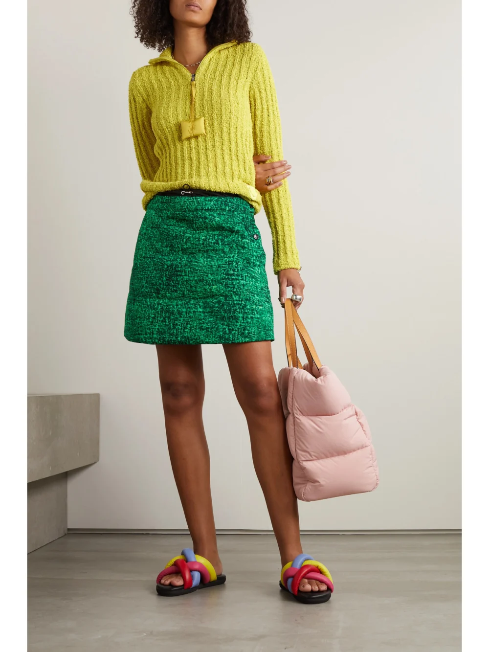 Moncler Genius + Jw Anderson Appliquéd Ribbed Cotton-blend Bouclé Sweater, worn by a model