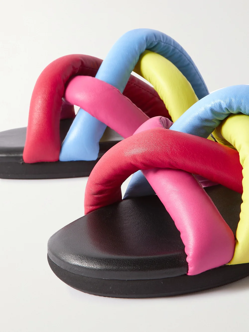 Close-up detail of the Moncler Genius + Jw Anderson Jbraided Leather Slides