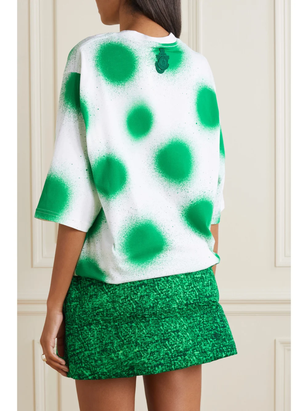 Back view of the Moncler Genius + Jw Anderson Oversized Printed Cotton-jersey T-shirt