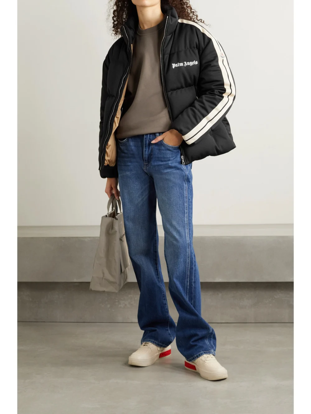 Moncler Genius + Palm Angels Rodman Striped Quilted Shell Down Jacket, worn by a model