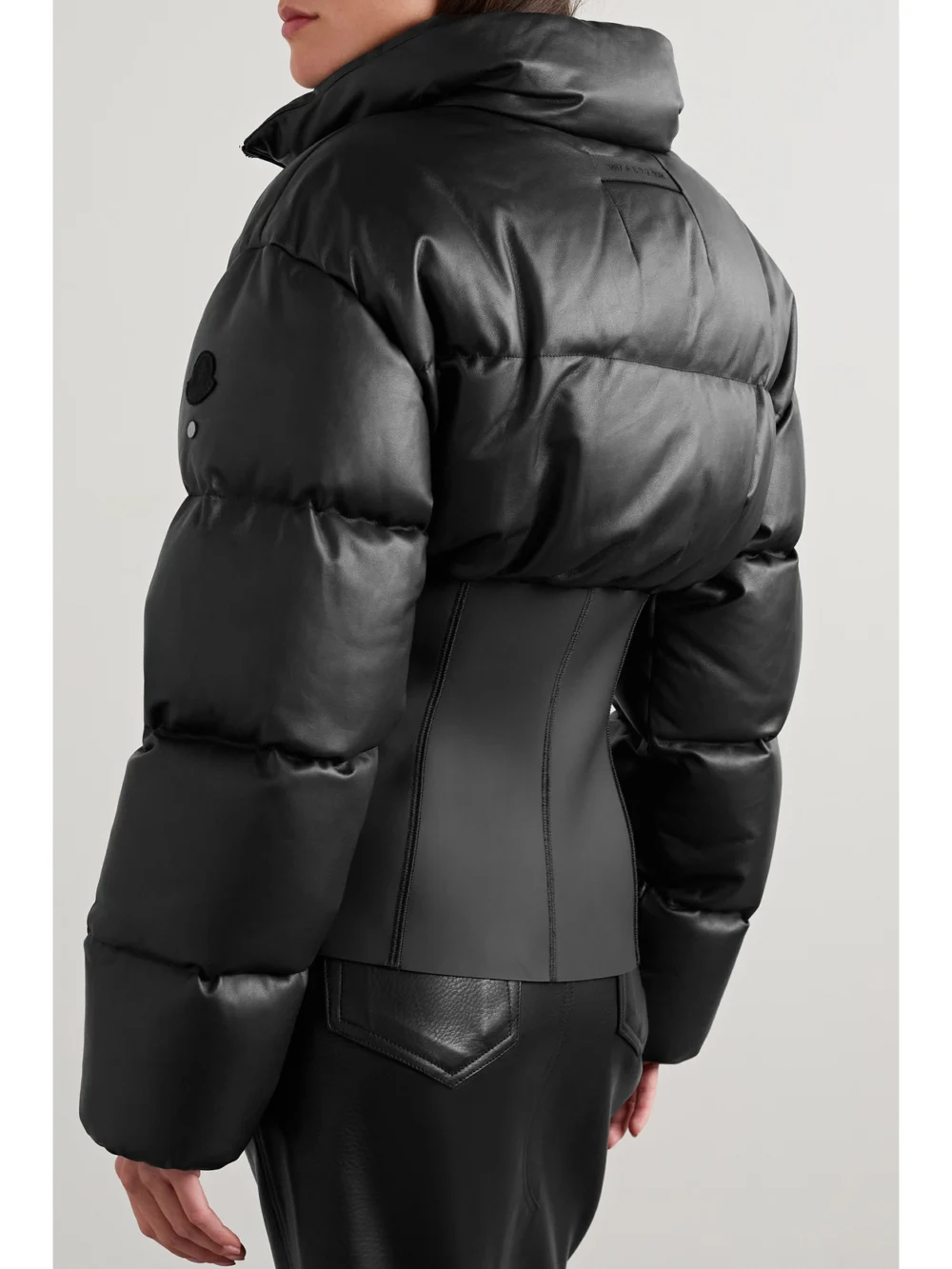 Back view of the Moncler Genius Yongal Quilted Leather and Neoprene Down Jacket