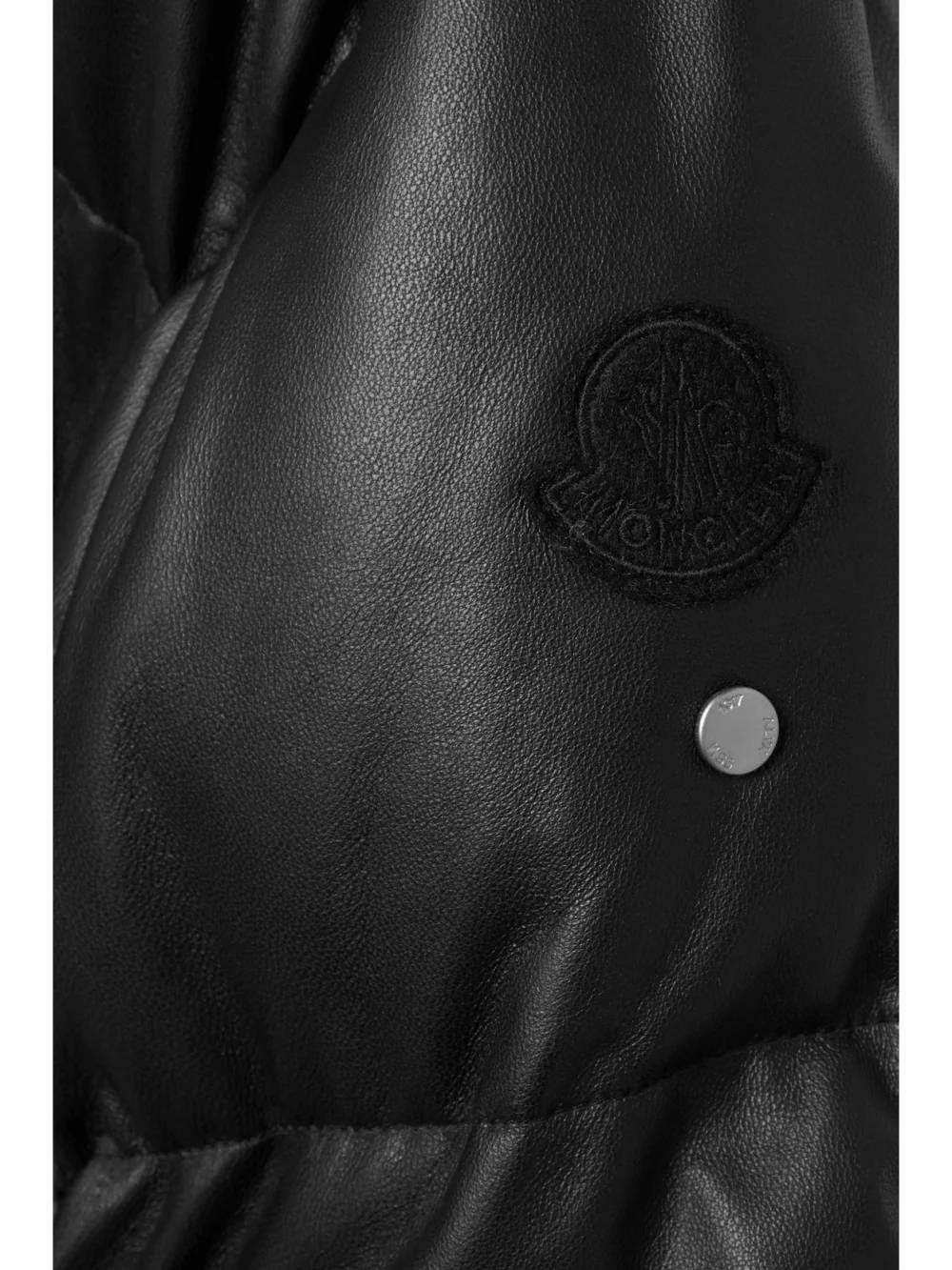 Close-up detail of the Moncler Genius Yongal Quilted Leather and Neoprene Down Jacket