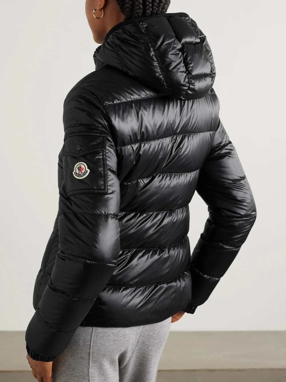 Back view of the Moncler Gles Hooded Quilted Shell Down Jacket