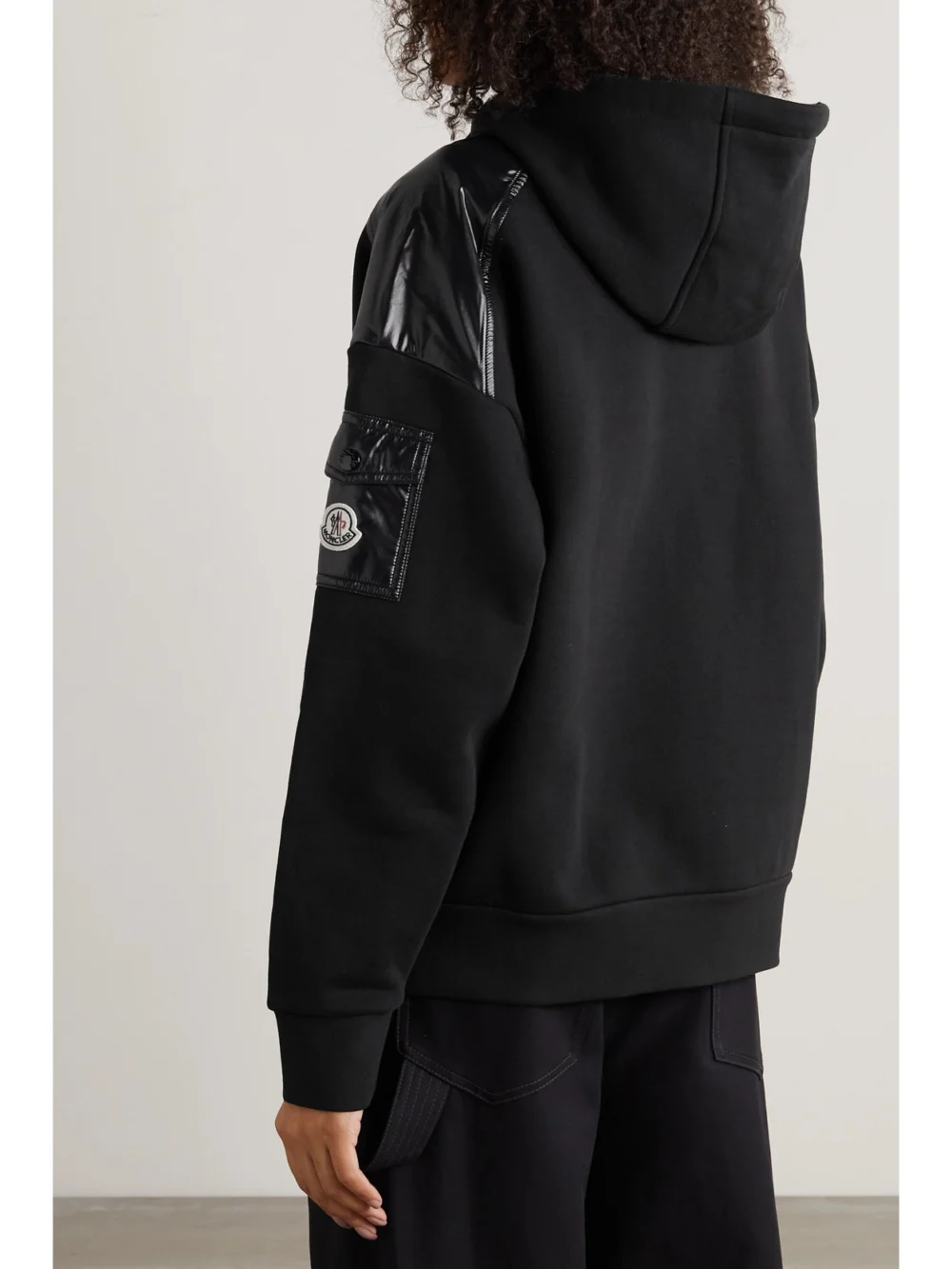 Back view of the Moncler Glossed-shell Trimmed Cotton-jersey Hoodie