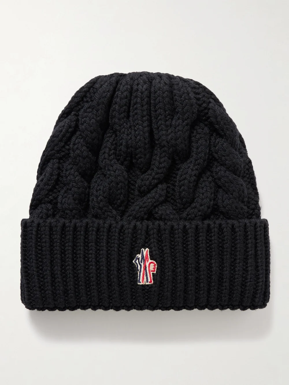 Moncler Grenoble Appliquéd Cable-knit Wool Beanie in black
