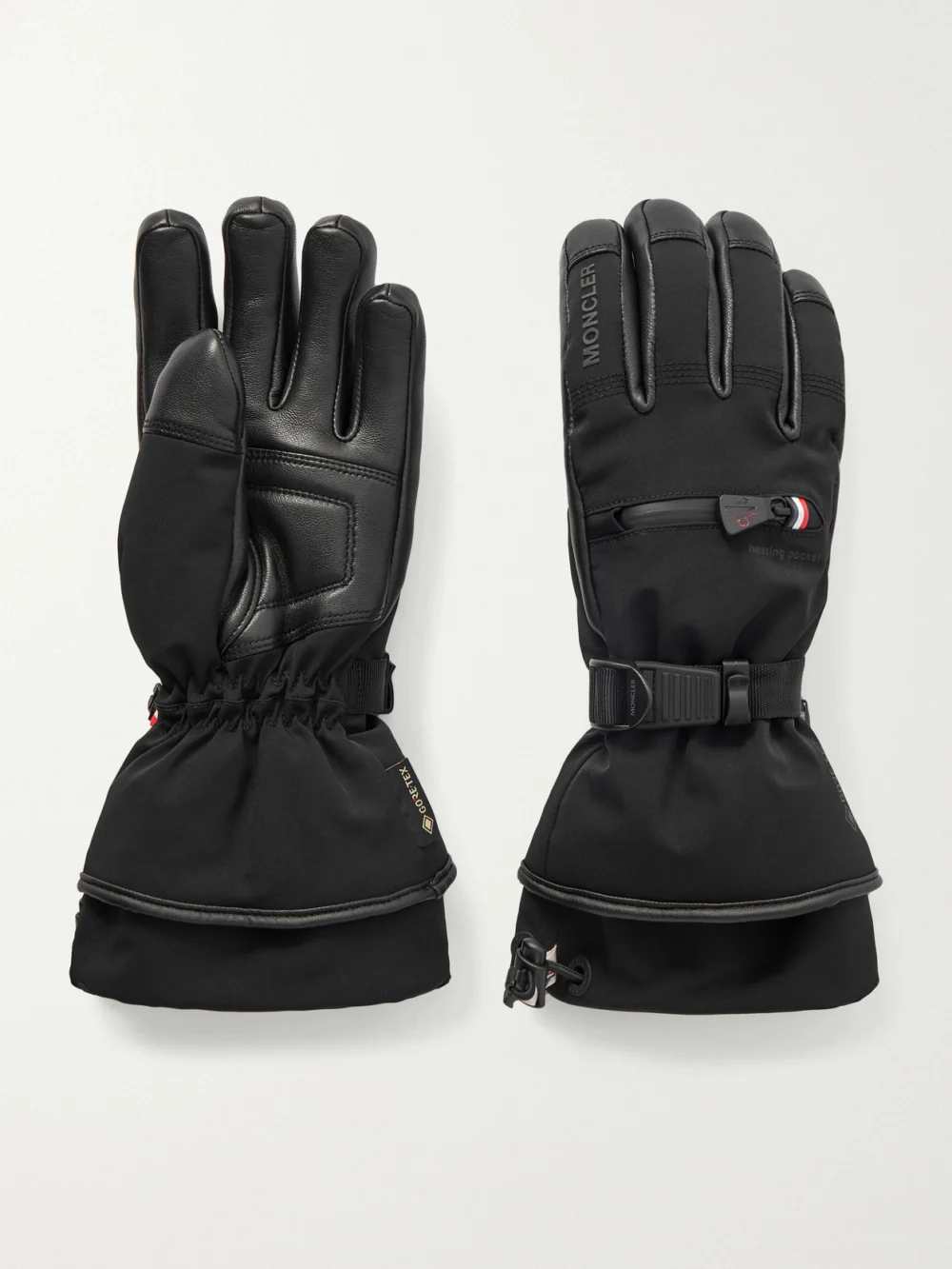 Moncler Grenoble Appliquéd Paneled Gore-tex® and Leather Gloves in black