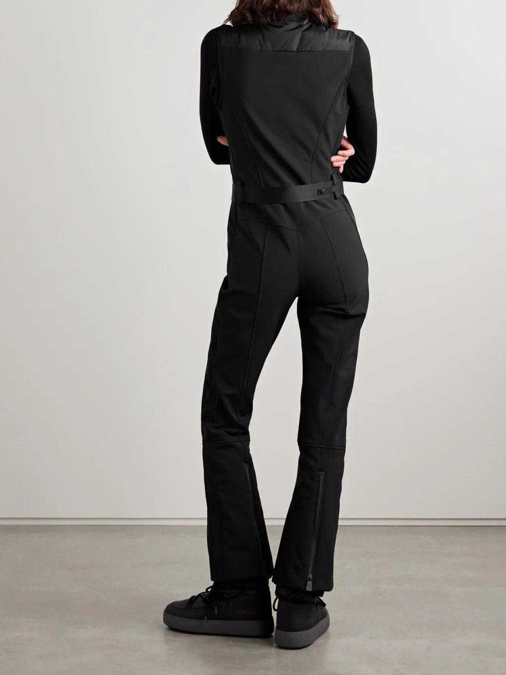 Back view of the Moncler Grenoble Belted Paneled Quilted Down Ski Suit