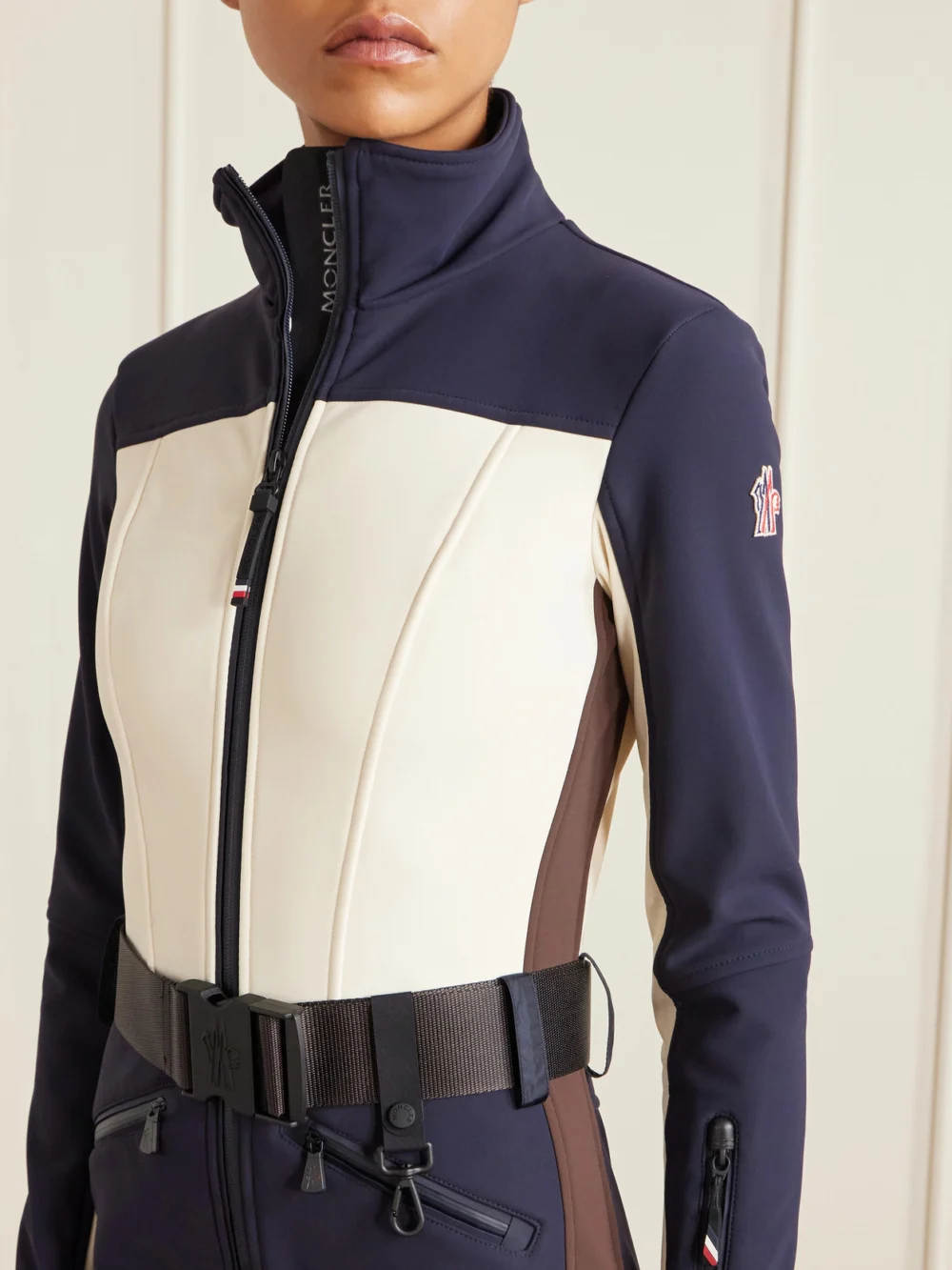 Close-up detail of the Moncler Grenoble Belted Ski Suit