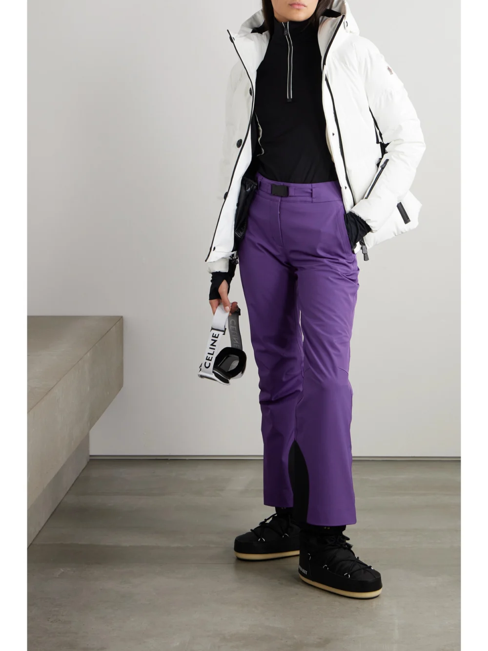 Moncler Grenoble Buckled Bootcut Ski Pants, worn by a model