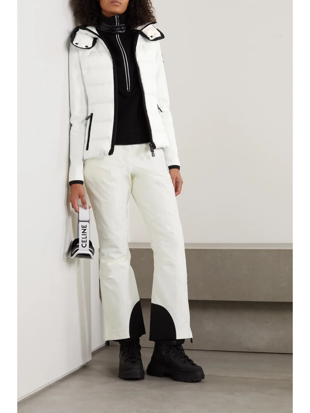 Moncler Grenoble Lamoura Hooded Grosgrain-trimmed Quilted Down Ski Jacket, worn by a model