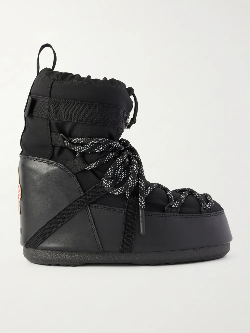 Moncler Grenoble + Moon Boot Icon Shell and Leather Snow Boots in black