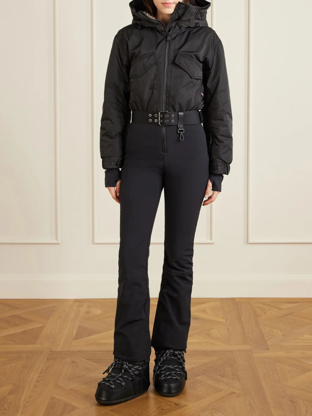 Moncler Grenoble + Moon Boot Icon Shell and Leather Snow Boots, styled view
